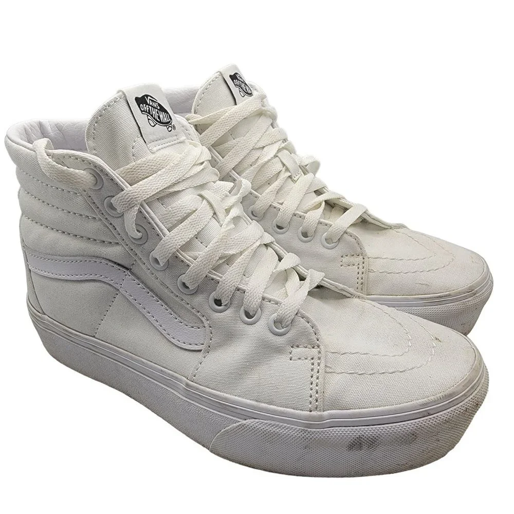 Vans Sk8-Hi Platform Womens 7.5 Triple White Casual High Top Sneakers Shoes